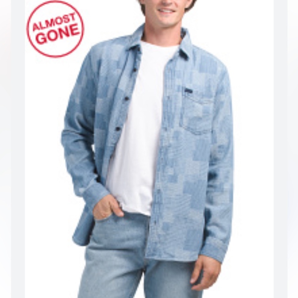 NWT Buffalo David Bitton Men’s M Svenn Jacquard Denim Button Up $99 Shirt